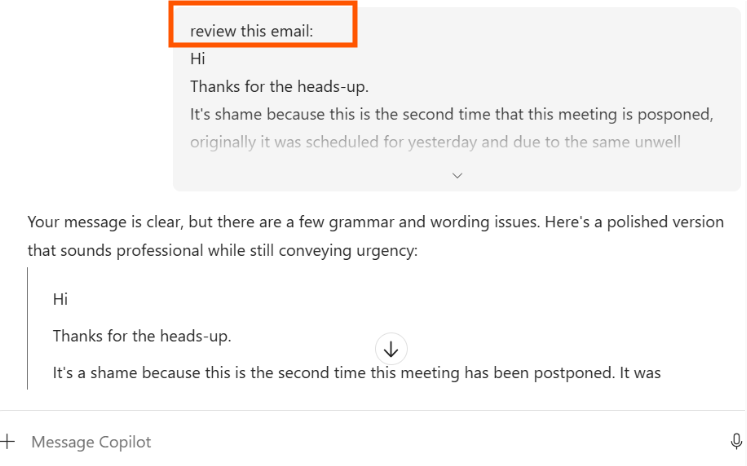 MSFT Copilot Text Review